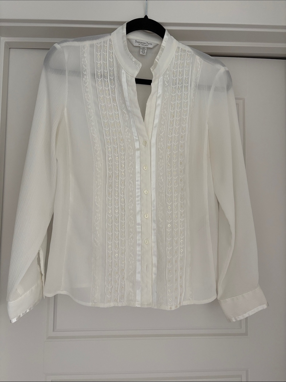 Conrad C Button-Front Blouse with Mandarin Collar & Pintuck Accents – Size 10 - Picture 2 of 7